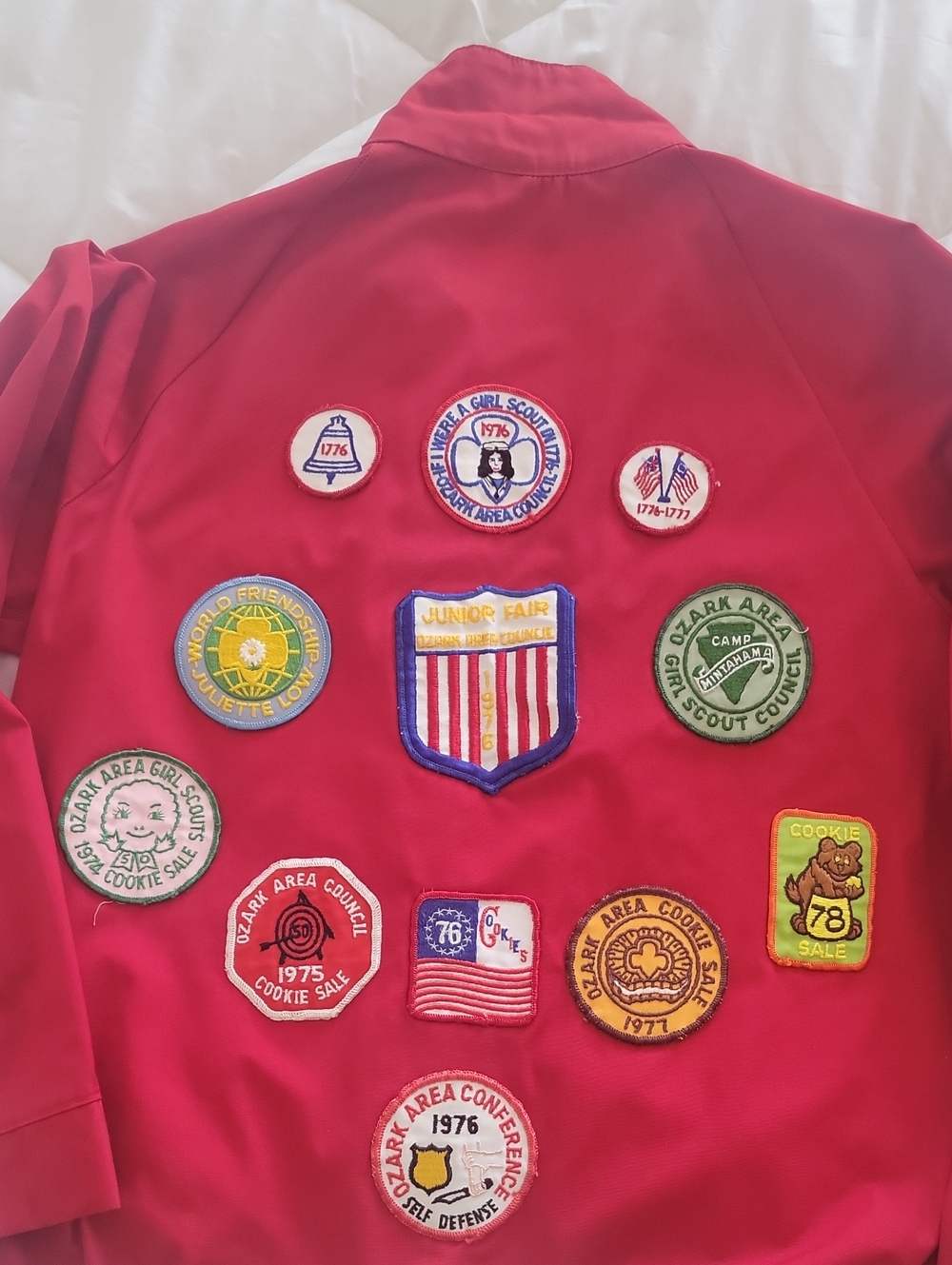 1970's Red Girl Scout Jacket with Activity Patch Accents